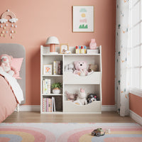 Étagère à jouets Garvee pour enfants, à 3 niveaux et 5 compartiments, double face, en MDF, robuste, idéale pour la chambre et la crèche, polyvalente, blanche.