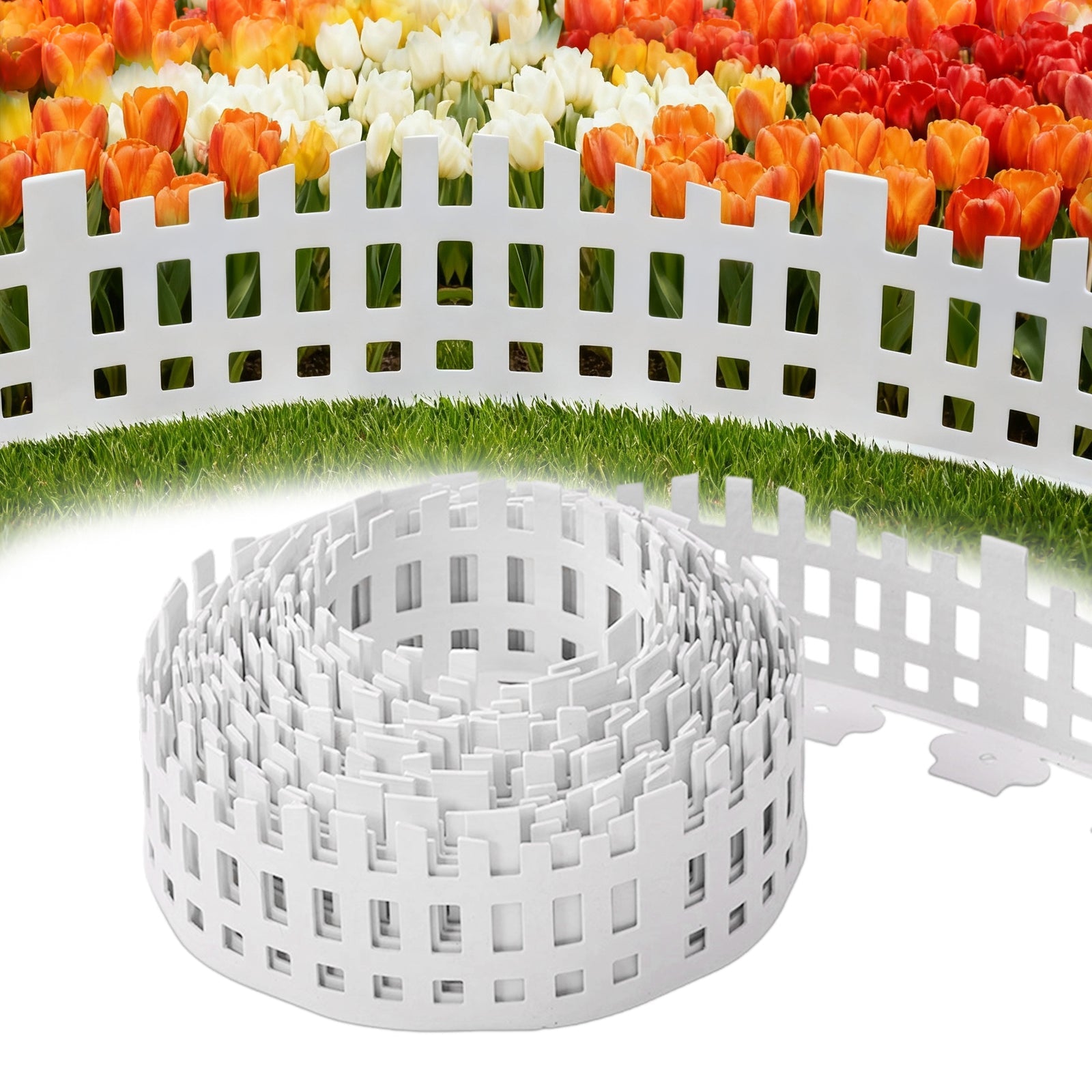 Bordure de jardin Garvee 10 m avec 30 piquets d'ancrage, flexible, résistante aux intempéries, en plastique blanc, 13 cm de hauteur, pour jardin, allées et massifs de fleurs.
