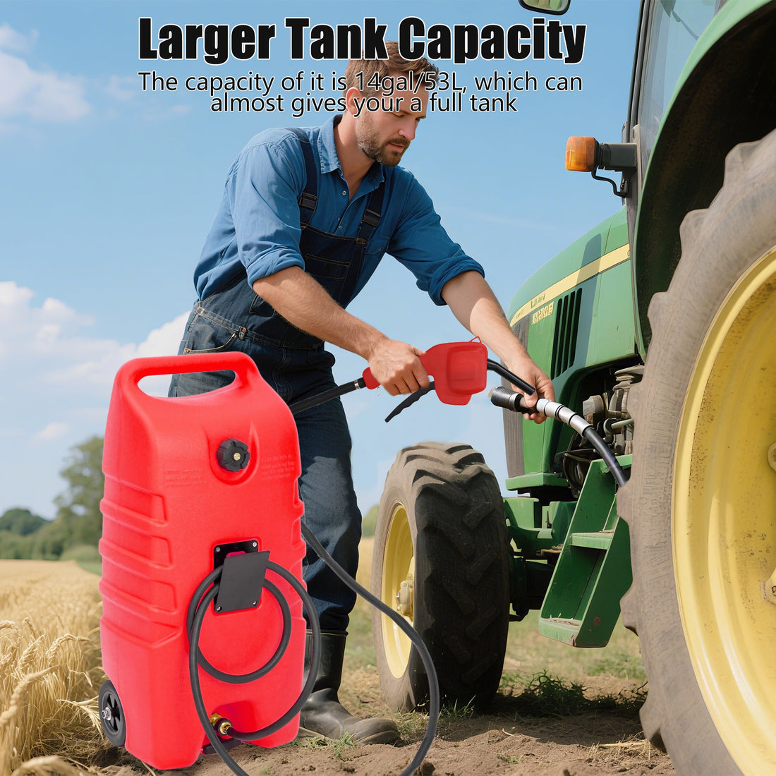 Garvee – Réservoir de carburant portable de 14 gallons (env. 53 L) avec pompe, pour tondeuse à gazon, usage agricole et marin
