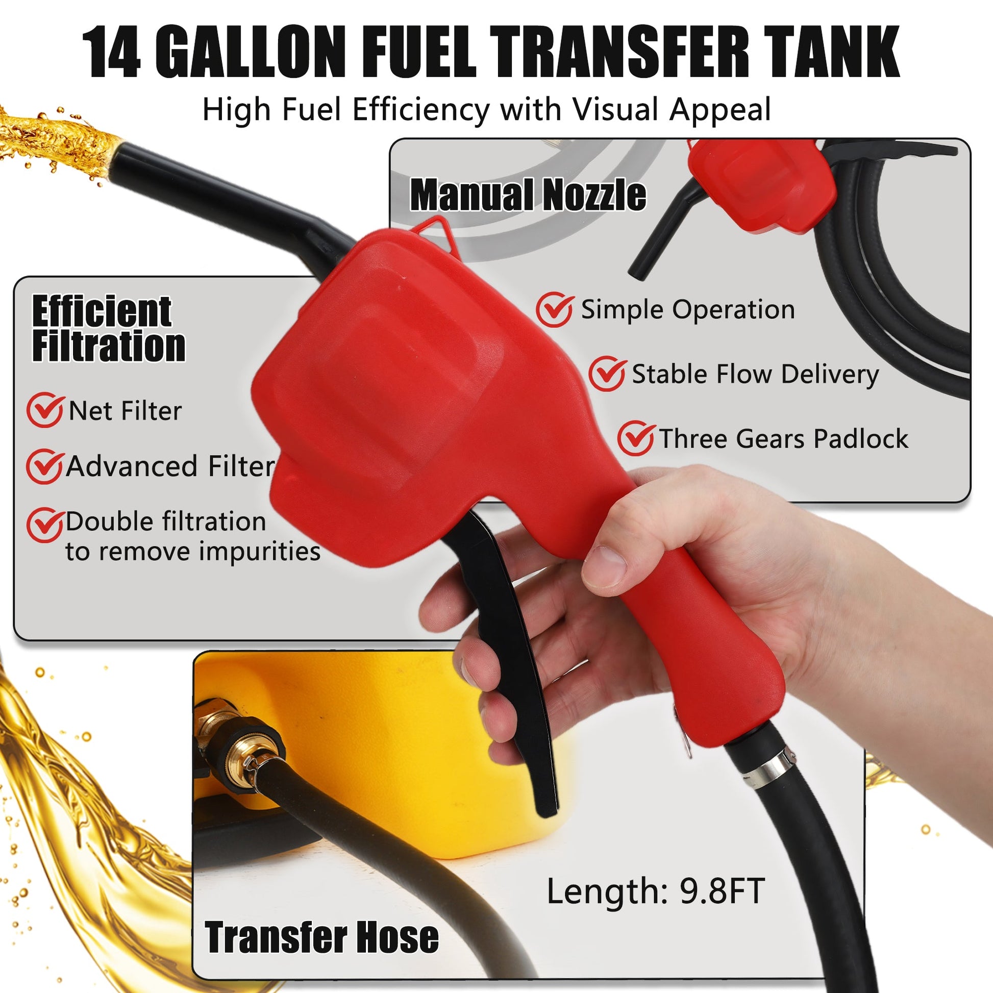 Réservoir d'essence portable Garvee 14 gal avec pompe pour tondeuses à gazon et bateaux, 57 L, en PEHD résistant aux UV