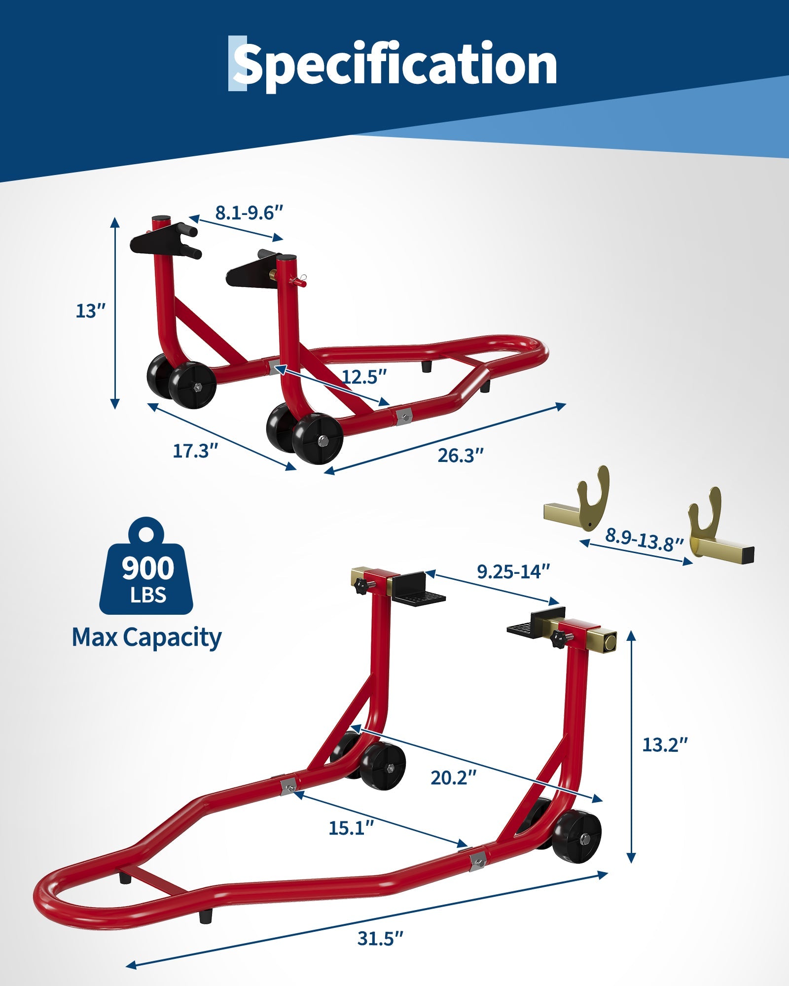 Béquille élévatrice pour moto Garvee, capacité de 408 kg (900 lb), bras oscillant réglable en U et L, acier laminé à froid résistant à la rouille, pour l'entretien et la réparation.