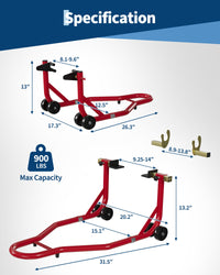 Béquille élévatrice pour moto Garvee, capacité de 408 kg (900 lb), bras oscillant réglable en U et L, acier laminé à froid résistant à la rouille, pour l'entretien et la réparation.