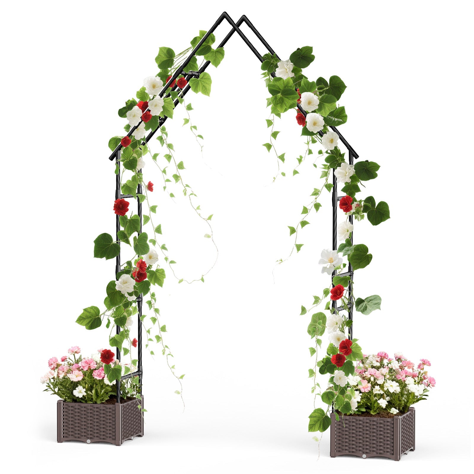Arche de jardin Garvee avec 2 jardinières, 239 cm, métal, résistante aux intempéries et à la rouille, pour jardin, mariage, noire