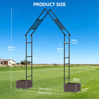 Arche de jardin Garvee avec 2 jardinières, 239 cm, métal, résistante aux intempéries et à la rouille, pour jardin, mariage, noire