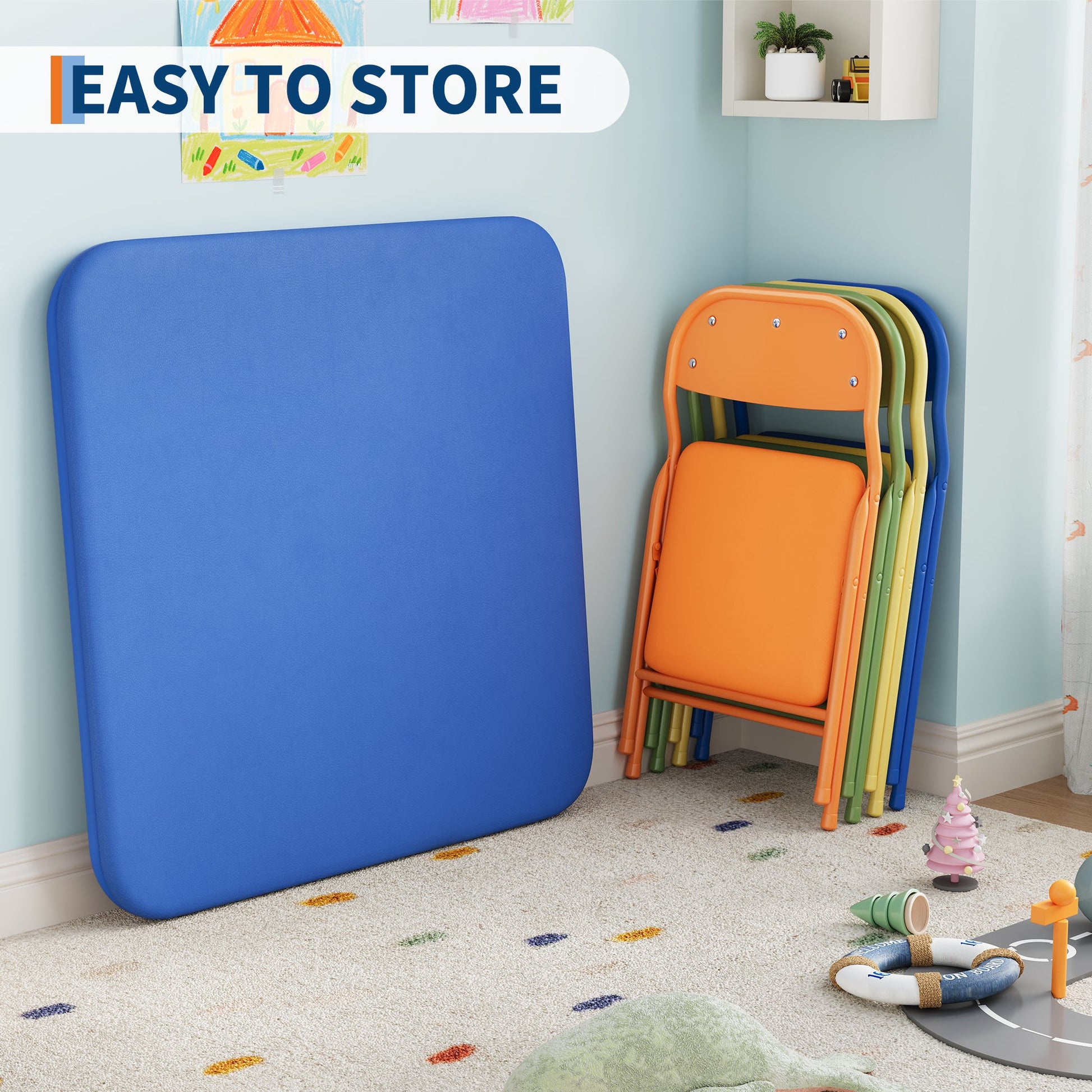 Ensemble table et chaises pliantes 3 pièces Garvee pour enfants, pliable, en cuir PU, pour la chambre d'enfant et l'extérieur, léger, sûr et stable