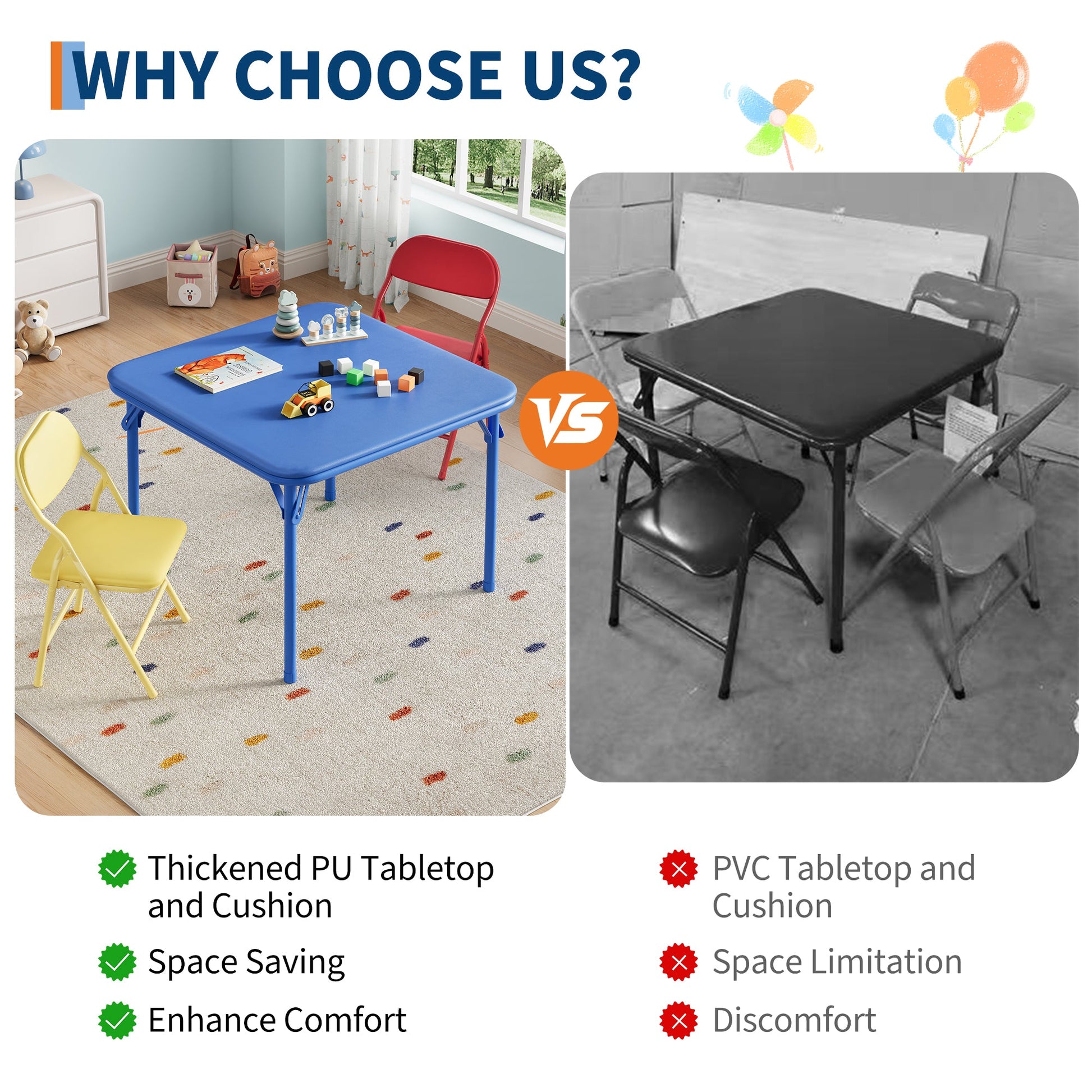 Ensemble table et chaises pliantes 3 pièces Garvee pour enfants, pliable, en cuir PU, pour la chambre d'enfant et l'extérieur, léger, sûr et stable
