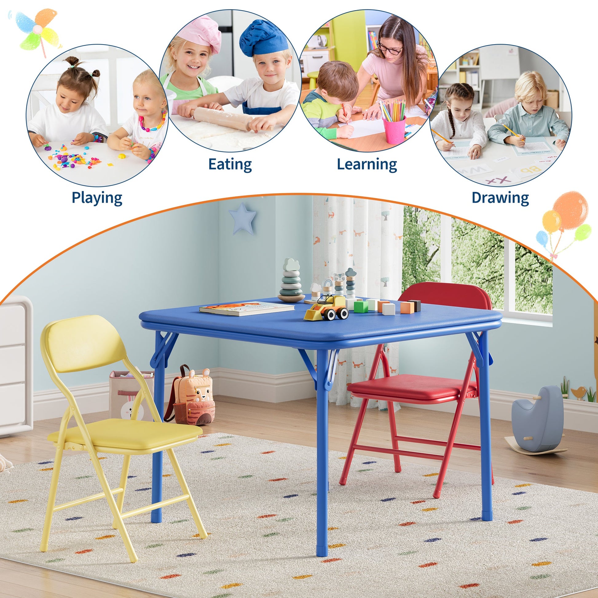 Ensemble table et chaises pliantes 3 pièces Garvee pour enfants, pliable, en cuir PU, pour la chambre d'enfant et l'extérieur, léger, sûr et stable