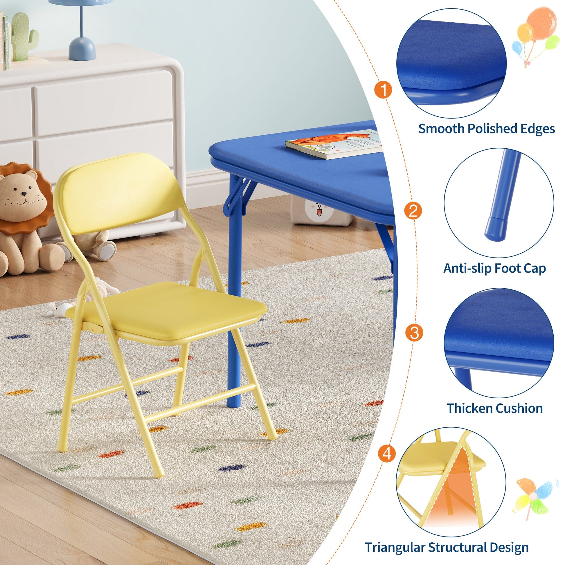Ensemble table et chaises pliantes 3 pièces Garvee pour enfants, pliable, en cuir PU, pour la chambre d'enfant et l'extérieur, léger, sûr et stable