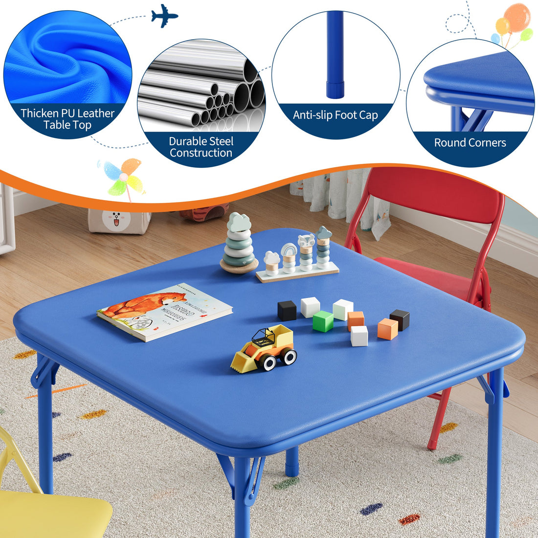 Ensemble table et chaises pliantes 3 pièces Garvee pour enfants, pliable, en cuir PU, pour la chambre d'enfant et l'extérieur, léger, sûr et stable