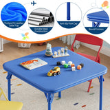 Garvee Ensemble table et chaises enfants 3 pièces pliables, métal et cuir PU bleu, format carré pour intérieur et extérieur - Bleu