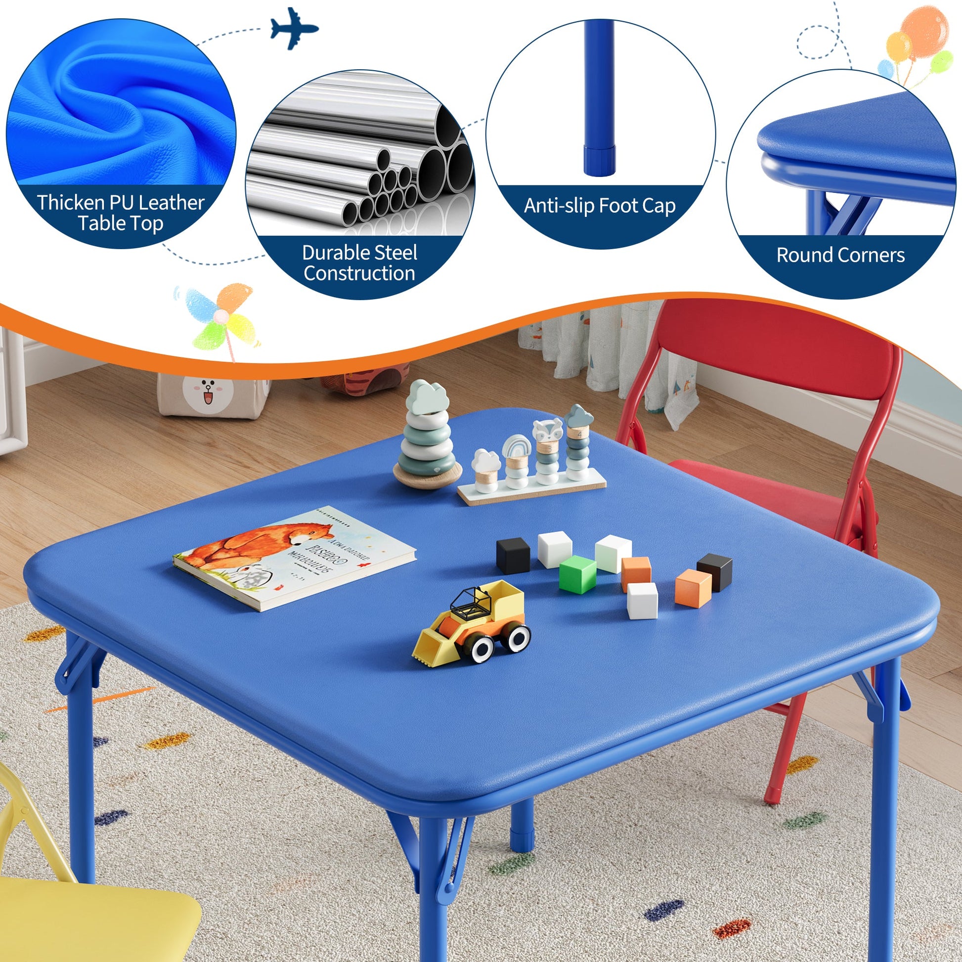 Ensemble table et chaises pliantes 3 pièces Garvee pour enfants, pliable, en cuir PU, pour la chambre d'enfant et l'extérieur, léger, sûr et stable