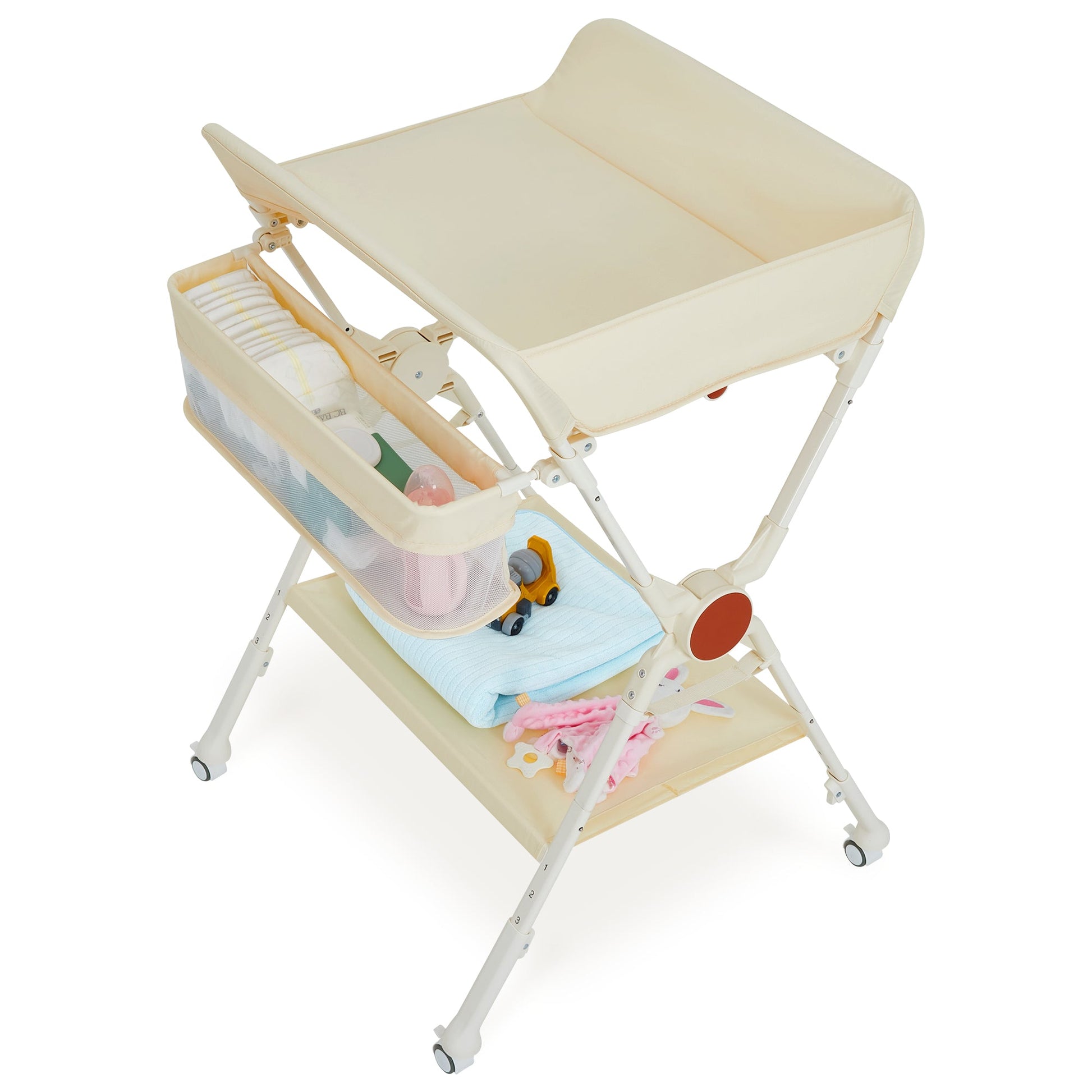 Table à langer pliante Garvee Baby avec roulettes pour nouveau-nés et jeunes enfants 73 x 70 x 106,5 cm Blanc