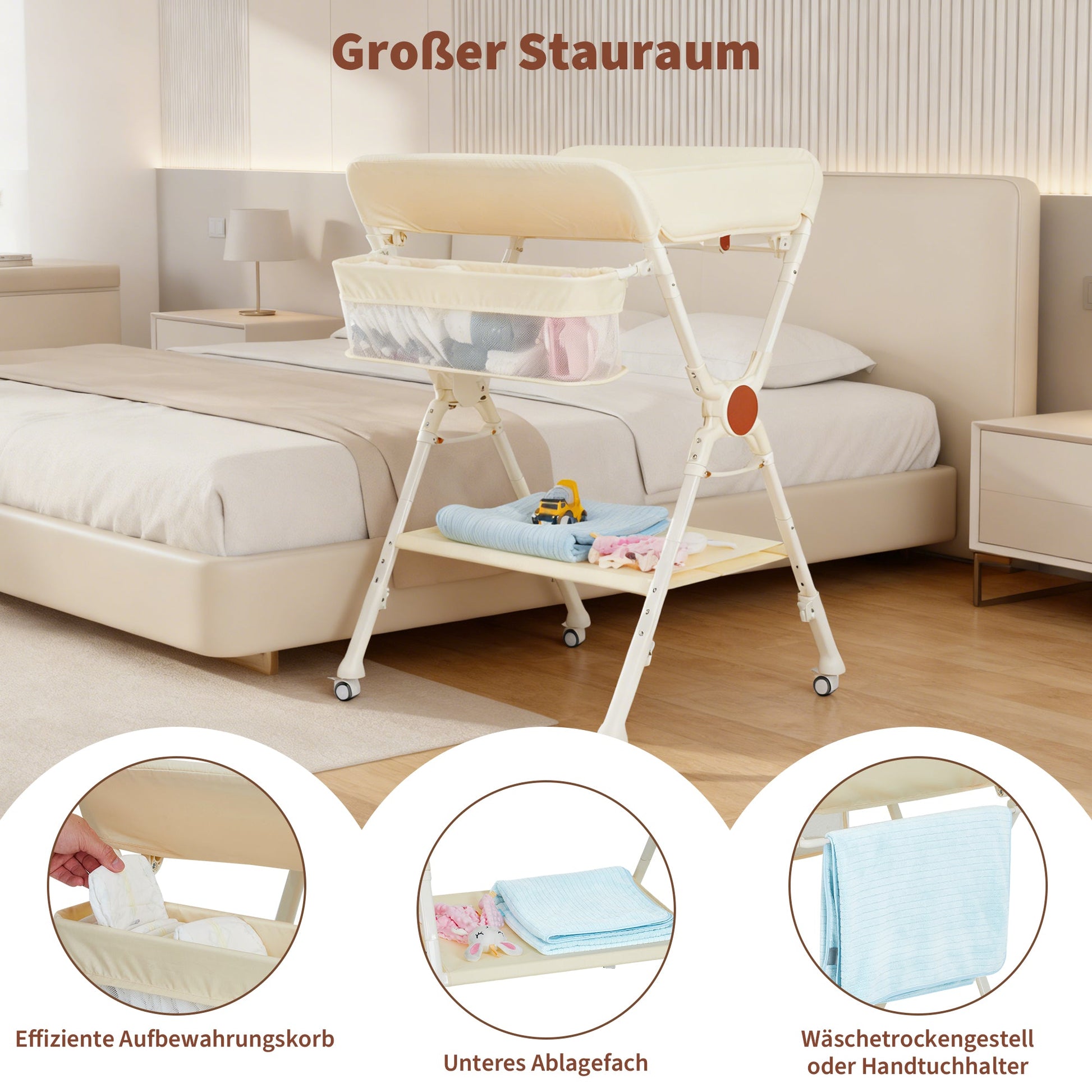 Table à langer pliante Garvee Baby avec roulettes pour nouveau-nés et jeunes enfants 73 x 70 x 106,5 cm Blanc