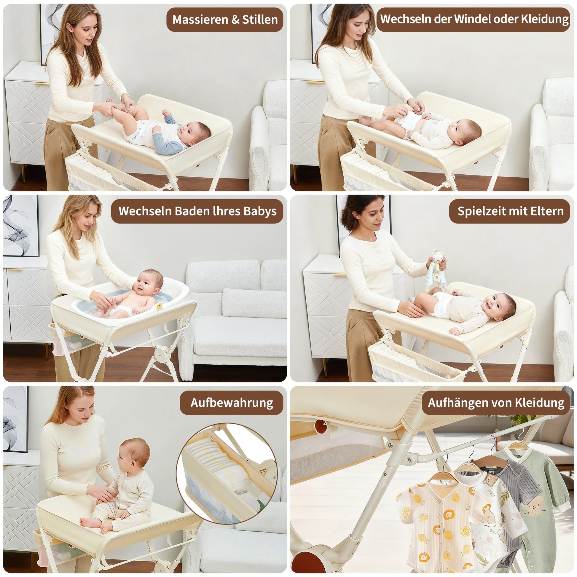 Table à langer pliante Garvee Baby avec roulettes pour nouveau-nés et jeunes enfants 73 x 70 x 106,5 cm Blanc