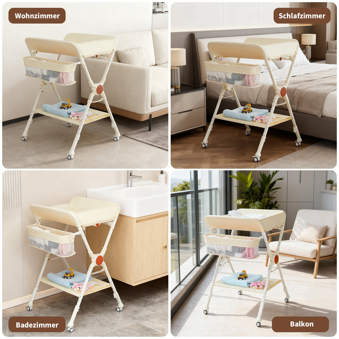 Garvee Table à langer pliante bébé avec roulettes pour nouveau-nés et jeunes enfants 73 × 70 × 106,5 cm, Blanc
