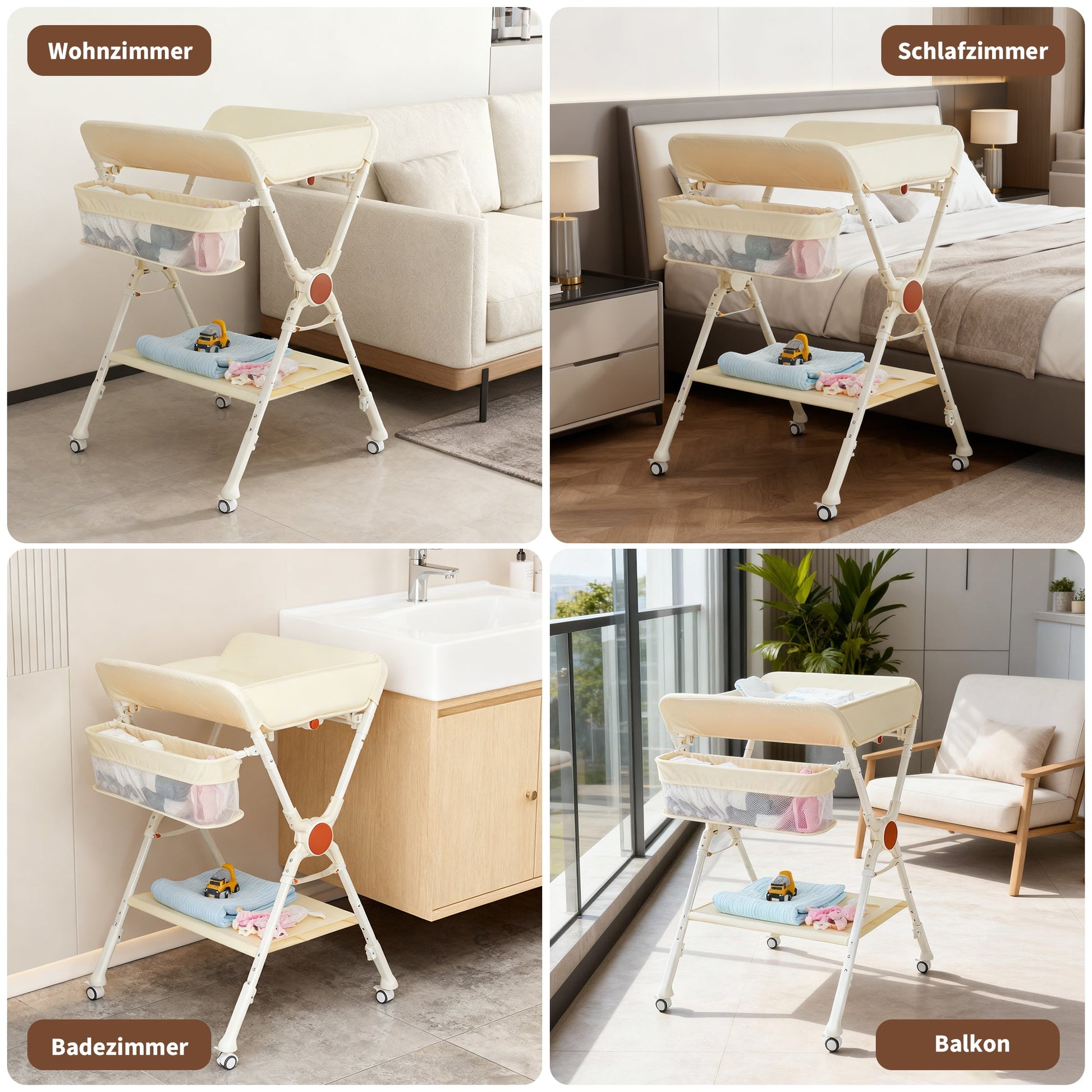 Table à langer pliante Garvee Baby avec roulettes pour nouveau-nés et jeunes enfants 73 x 70 x 106,5 cm Blanc