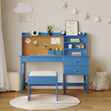 Garvee Bureau et Chaise Enfant en Bois, Bureau Réglable avec Panneau en Liège, Tiroirs et Étagères, pour Étude à la Maison, Bleu - Bleu