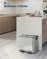 Garvee poubelle double 2 × 15 L acier inoxydable avec couvercle, compacte pour cuisine, argenté - Argent
