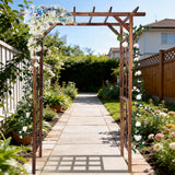 Garvee Arche de jardin en sapin massif 216cm avec toit plat et treillis double couche pour plantes grimpantes, mariages et extérieur - Marron foncé