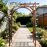 Garvee Arche de jardin en sapin massif 216cm avec toit voûté et treillis double pour plantes grimpantes, mariage et extérieur - Marron foncé