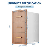 Garvee tiroirs de cuisine extérieure 41 cmx72 cmx52 cm, acier inoxydable, glissières silencieuses pour îlots bbq et patios, triple accès, poignées inox - Brun