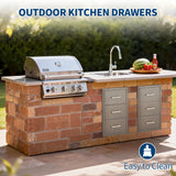 Garvee tiroirs de cuisine extérieure 41 cmx72 cmx52 cm, triple accès, poignées inox, glissières silencieuses, ventilation pour bbq et îlot extérieur - Gris