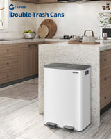 Garvee poubelle double 2 × 30 L acier inoxydable avec couvercle pour cuisine, tri et recyclage, gris, blanc, compacte et durable