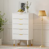 Garvee commode cannelée à 5 tiroirs avec poignées métal doré, MDF robuste, design minimaliste, anti-basculement pour chambre, salon, entrée, blanc - Blanc – 5 tiroirs