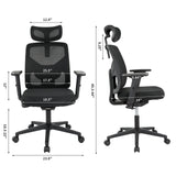 Garvee Chaise De Bureau Ergonomique avec Roulettes 360°, Dossier En Maille Respirante, Accoudoirs Confortables, Hauteur Réglable, Idéale Bureau et Home Office, 64 × 58 × 92 cm, Noir