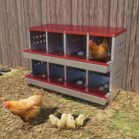 Garvee Pondoir poules 2 niveaux 8 compartiments, acier galvanisé antirouille rouge, avec 8 œufs factices, plateau de collecte et perchoir