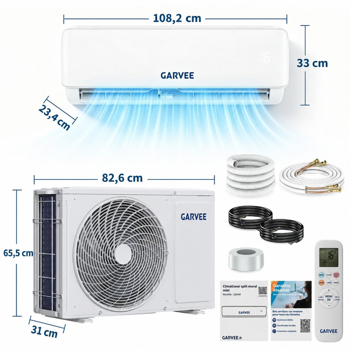 Garvee Climatiseur Split Inverter 24000 BTU, Haute Efficacité et Silencieux, Contrôle Wi-Fi Intelligent, Blanc