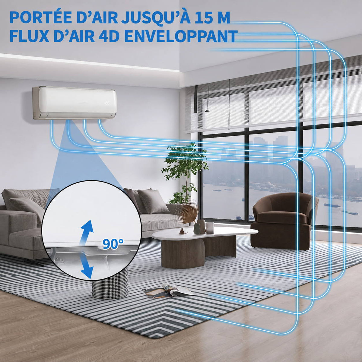 Garvee Climatiseur split AUX 9000BTU, A++ R32, WiFi, climatisation réversible intelligente pour maison
