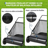 Garvee Balayeuse De Pelouse 21" Avec Sac 7 Pi³, 4 Brosses Rotatives, Cadre Acier, Roues Caoutchouc, Hauteur Réglable Pour Terrains Variés, Vert