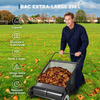 Garvee Balayeuse De Pelouse 21" Avec Sac 7 Pi³, 4 Brosses Rotatives, Cadre Acier, Roues Caoutchouc, Hauteur Réglable Pour Terrains Variés, Vert