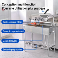 Garvee Évier Professionnel sur Pied en Inox 99 x 51 x 94 cm avec Robinet Extractible et Étagère, pour Cuisine Commerciale et Extérieur, Argenté