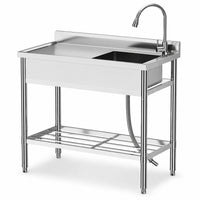 Garvee Évier Professionnel sur Pied en Inox 99 x 51 x 94 cm avec Robinet Extractible et Étagère, pour Cuisine Commerciale et Extérieur, Argenté