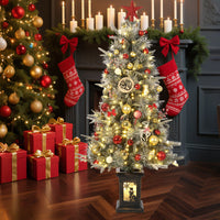 Sapin de Noël Garvee 125 cm – Avec lumières et décorations, socle bonhomme de neige pour décorations de table hivernales