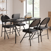 Chaises pliantes Garvee, lot de 6, structure en métal, assise en similicuir, pieds antidérapants, pour une utilisation intérieure et extérieure, robustes et confortables, noires