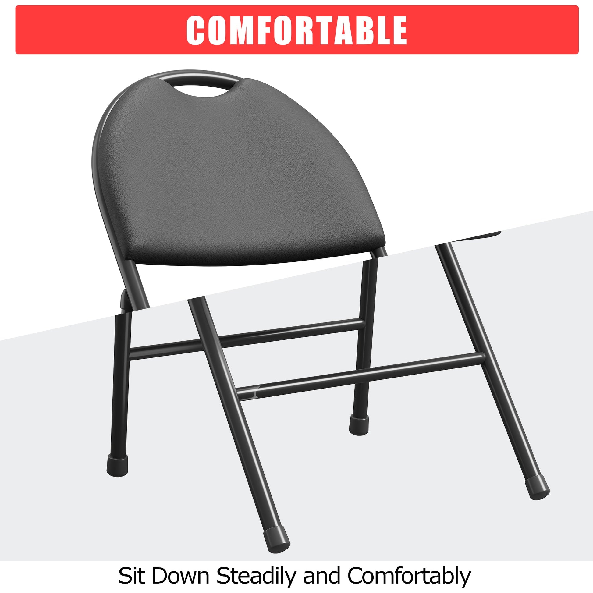 Chaises pliantes Garvee, lot de 6, structure en métal, assise en similicuir, pieds antidérapants, pour une utilisation intérieure et extérieure, robustes et confortables, noires