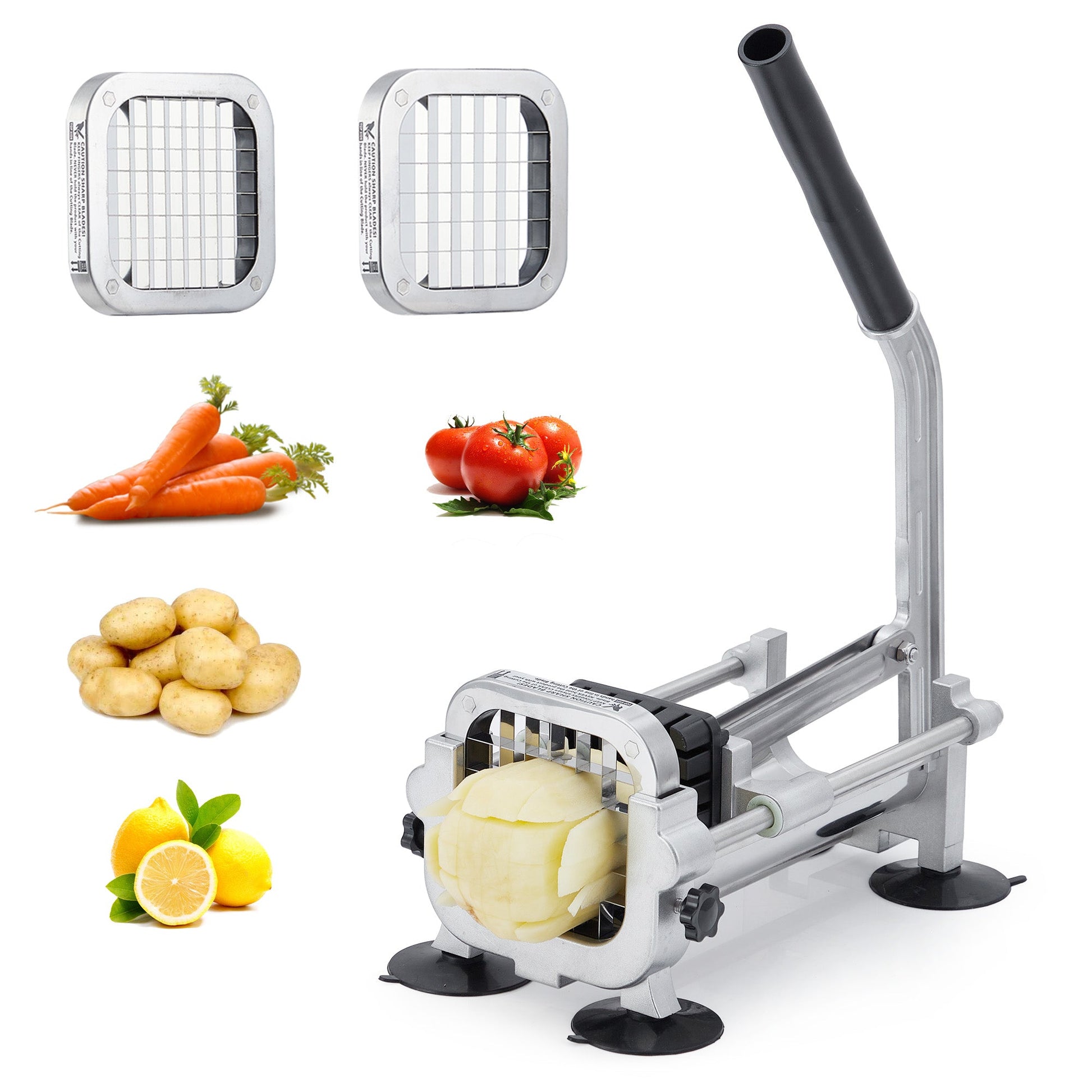 Garvee Coupe-Légumes et Fruits Horizontal Professionnel en Acier Inoxydable, Lames 10 et 13 mm, Poignée Manuelle et Base Antidérapante