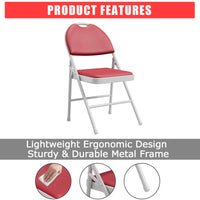 Ensemble de 2 chaises pliantes Garvee avec revêtement en similicuir, structure en métal, pliables, rouges, pour une utilisation intérieure et extérieure, empilables et confortables.