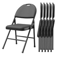 Chaises pliantes Garvee, lot de 6, structure en métal, assise en similicuir, pieds antidérapants, pour une utilisation intérieure et extérieure, robustes et confortables, noires