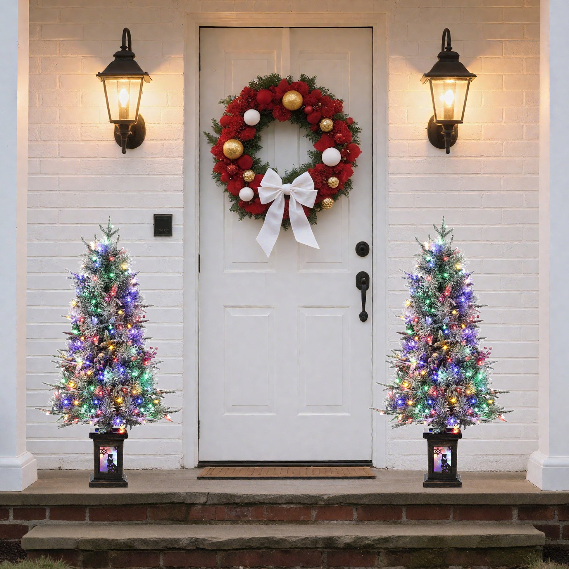 Sapin de Noël Garvee 125 cm – Avec lumières et décorations, socle bonhomme de neige pour décorations de table hivernales