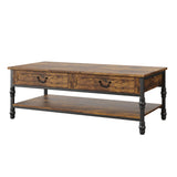 Garvee table basse en bois 104 cm avec 2 tiroirs, structure robuste métal, style rétro pour le salon et le bureau, marron ou gris - Marron