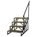 Garvee Escalier portable 4 marches avec rampe, bandes antidérapantes, métal robuste, pour camping-car, mobil-home, caravane, spa, piscine hors-sol, intérieur/extérieur - Noir et Jaune