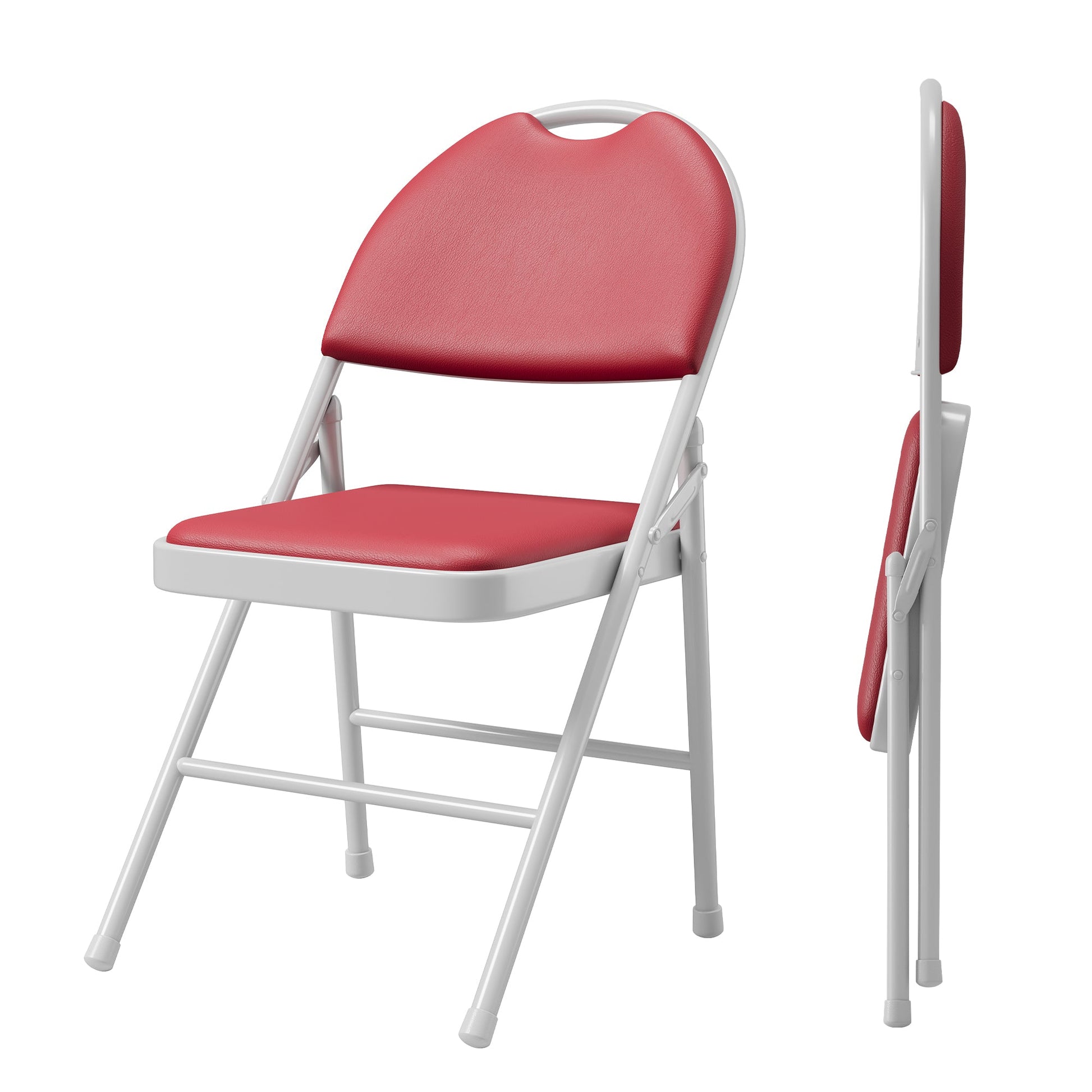 Ensemble de 2 chaises pliantes Garvee avec revêtement en similicuir, structure en métal, pliables, rouges, pour une utilisation intérieure et extérieure, empilables et confortables.