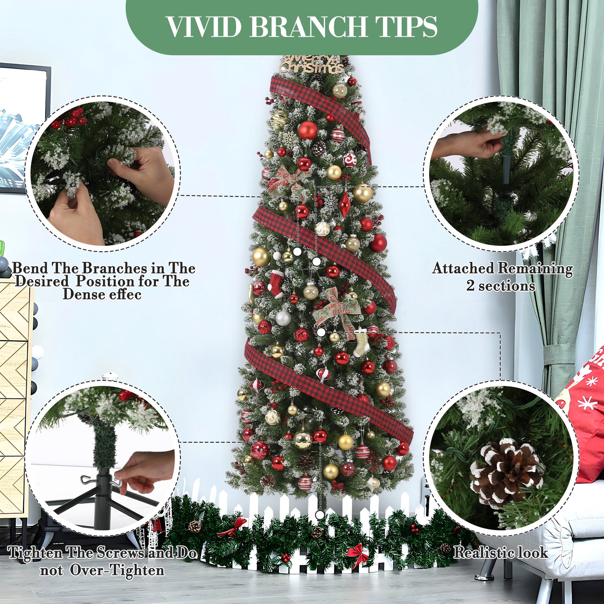 Sapin de Noël Garvee 230 cm avec support en métal - Éclairage LED bicolore à 8 modes pour une ambiance de Noël magique