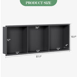 Garvee Niche de douche en acier inoxydable, 30 × 91 cm, 3 compartiments, noir mat, rangement mural pour salle de bain