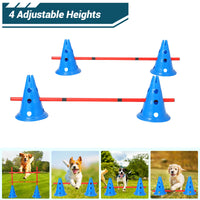 Garvee Parcours d'agilité pour chiens avec 12 cônes, 6 barres, réglable, en ABS, pour l'entraînement en extérieur, portable et polyvalent