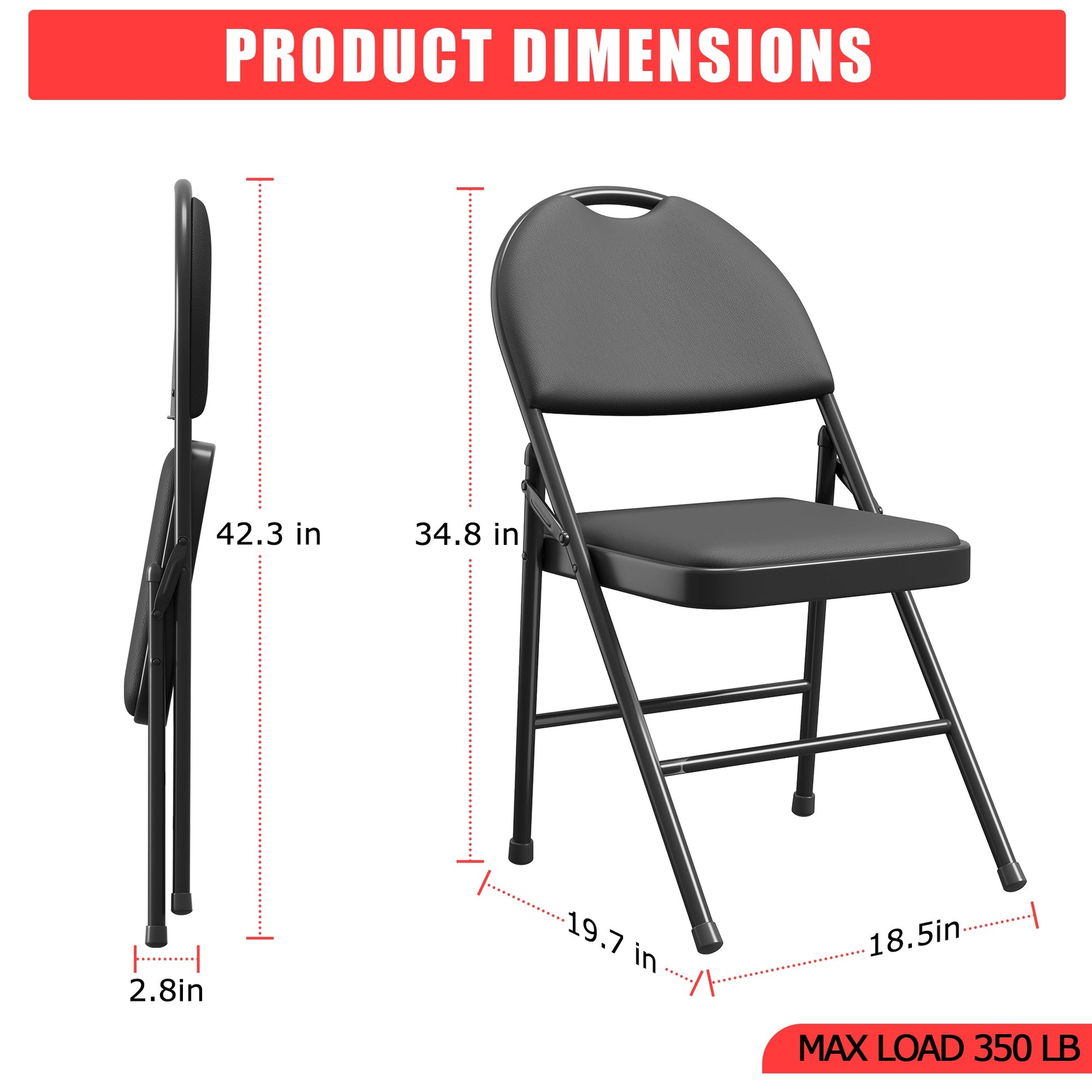 Chaises pliantes Garvee, lot de 6, structure en métal, assise en similicuir, pieds antidérapants, pour une utilisation intérieure et extérieure, robustes et confortables, noires